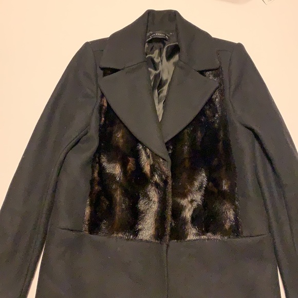 Zara Black Winter Coat with Faux Fur Panel - Women’s Size Small - Picture 3 of 6